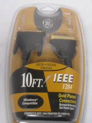New GE MaxSpeed IEEE 1284 Printer Cable 10 ft DB25M CEN36M Parallel Gold Plated - Image 1 of 4