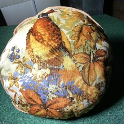 VTG Pheasant Orange Brown Velour Pillow Puff Cushion Sofa Couch Chair Hunt - Image 1 of 4