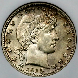 1915-D 25C Barber Silver Quarter - NGC MS 63 - Denver - Vintage NGC Slab CC703 - Picture 1 of 10