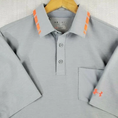 UNDER ARMOUR Size XL HeatGear Pocketed Golf Polo Shirt Gray Orange Mens Loose  Foto 1 de 4
