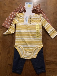 Carter's Baby Girl 4 Piece Outfit 6 Months Stripe Floral Long Sleeve Leggings - Picture 1 of 5