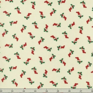 CLEARANCE - 'MISTLETOE & HOLLY' MINI CHRISTMAS STOCKINGS ON NATURAL FABRIC - RJR - Picture 1 of 1