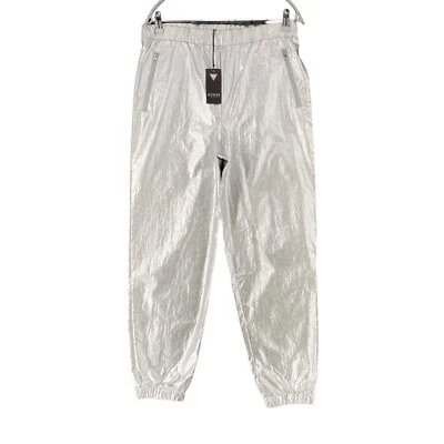 GUESS Donne Argento Regular Tapered Fit Pantaloni Taglia M EUR 38 UK 8 W28 - Immagine 1 di 4