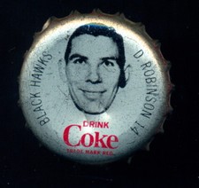 1964 65 COCA-COLA COKE BOTTLE CAP + CORK DOUG ROBINSON EX-NM CHICAGO BLACK HAWKS