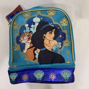 Disney Aladdin Princess Jasmine Rajah Lunch Bag Blue Teal Gold Glitter Zipper - Picture 1 of 9