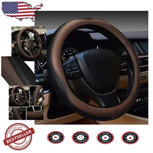 Microfiber Car Steering Wheel Cover, Thick, Full Surround, Black Brown - Foto 1 di 9