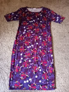LuLaRoe Disney Villains Captain Hook T-shirt Dress Sz Medium Purple - Picture 1 of 12