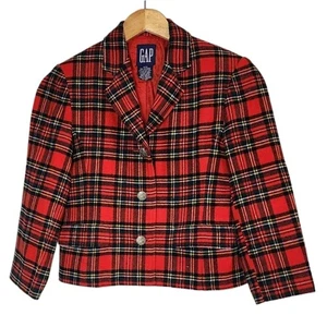 Blazer Gap Kids Mezcla Lana Imperial Rojo Cuadros Niños Talla Mediana Navidad Vacaciones - Imagen 1 de 12