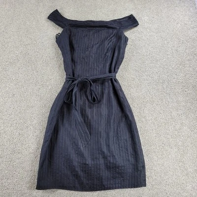 VTG Milly of NY Womens Silk Dress 8 Black Two Tone Off Shoulder Belted Lined USA - Image 1 of 4