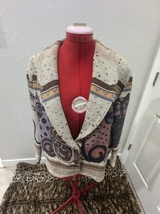 Vintage LAUREL BURCH by Silverado Feline Cat Boho Woven Tapestry Jacket Medium - Picture 1 of 9