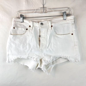 Levi’s 501 pantaloncino donna 28 bianco denim vita alta bottoni fly cutoff invecchiato - Foto 1 di 9