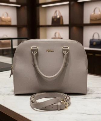 Furla Elena Satchel Hand Carry Bag Gray Saffiano Leather Shoulder Strap EUC - Image 1 of 4