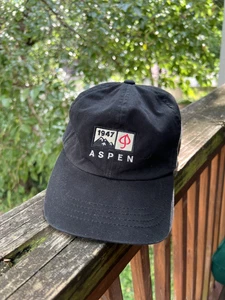 VTG Aspen Colorado Hat Cap Embroidered Adjustable Black 1947 Leaf Mountain Ski - Picture 1 of 7