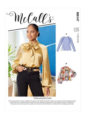 McCalls Sewing Pattern M8147 Bow Secretary Career Blouse Sleeve Options L XL XXL - Image 1 of 4
