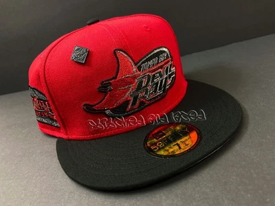 EXCLUSIVE TAMPA BAY DEVIL RAYS FITTED HAT RED BLACK TROPICANA PATCH CLUB 7 1/2 - Image 1 of 4