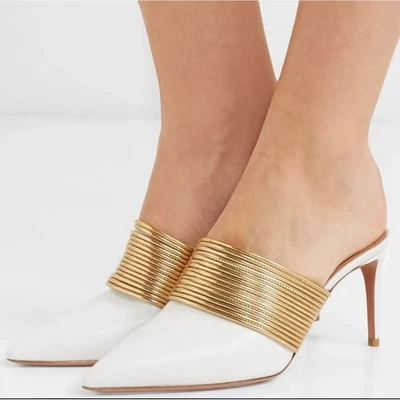 Zapatos de salón Aquazzura Firenze Rendez Vous 75 de cuero blanco con bobina dorada talla 38,5 Foto 1 de 4