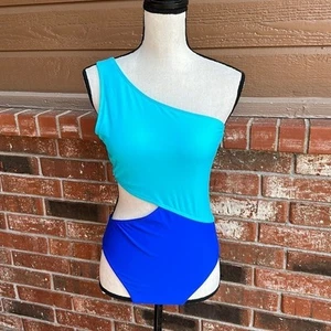 Women's Medium One Shoulder Blue Colorblock Cutout One Piece Swimsuit Monokini - Picture 1 of 5