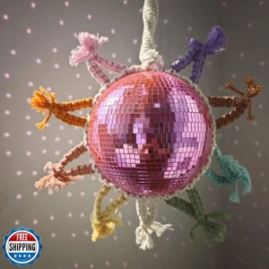 Sun Disco Ball, Bohemian Mirror Ball with Rainbow Macrame Sunshine Fringe wit - Picture 1 of 5