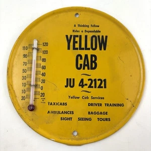 Termómetro de hojalata de cabina amarillo vintage años 50 redondo publicidad exterior litografía - Imagen 1 de 8