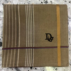 MAN HANDKERCHIEF CLASSIC BEIGE BROWN STRIPED COTTON POCKET ART SQUARE 18” #CD15 - Picture 1 of 3