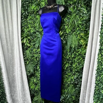 Vestido feminino vintage Alex Evenings 8 azul decote quadrado bainha fenda traseira 2784 - Imagem 1 de 4