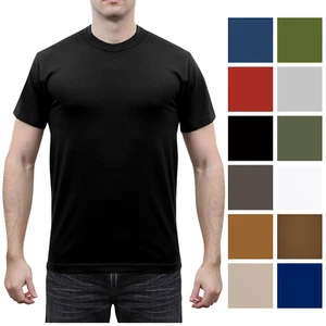 Solid T-Shirt Army Color Military Short Sleeve Poly/Cotton or 100% Cotton Tees - Picture 1 of 61