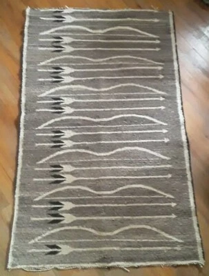 ALFOMBRA NAVAJO VINTAGE DE 1900 INDIA NATIVA AMERICANA FLECHA ARCO TEJIDO ALFOMBRA DE LANA A+ Foto 1 de 4
