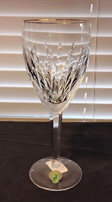 Waterford Crystal Golden Carina 7-7/8" H Water Goblet Gothic Mark Ireland Mint