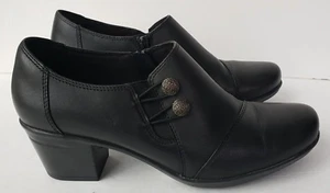 Women's Clarks Shoes Size 9 Black Emslie Warren Leather Ankle Booties Side Zip - Picture 1 of 14