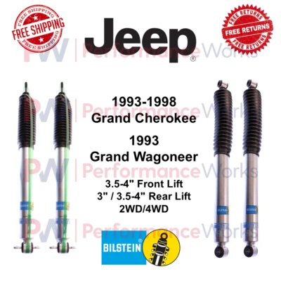 Bilstein Shock Absorber Set Front 3.5-4" Rear 3-4" For Grand Cherokee / Wagoneer - Imagem 1 de 4