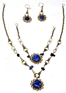 Peruvian Women Jewelry Bracelet Necklace and Earrings Set Collectible Blue NEW - Picture 1 of 3