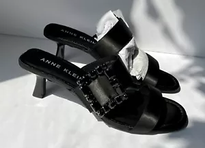 ANNE KLEIN Women's Krystelle Kitten-heel Sandals Black Satin US 7 M - Picture 1 of 4