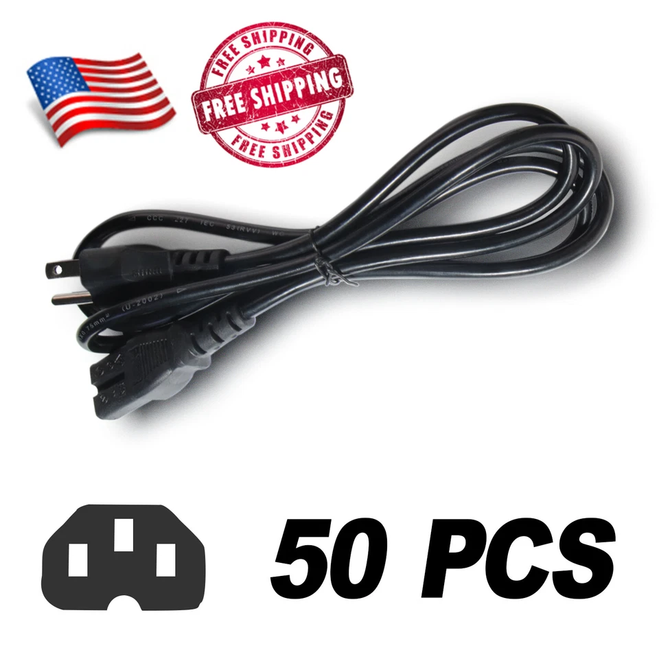 50-LOT NEW AC Power Cord Cable Desktop Monitor Computer 6ft IEC320 18AWG PC - Image 1 of 4