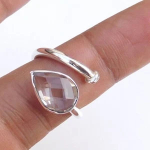 Natural Clear quartz Crystal quartz Ring 925 Sterling Silver Briolette S-8-CR021 - Picture 1 of 3