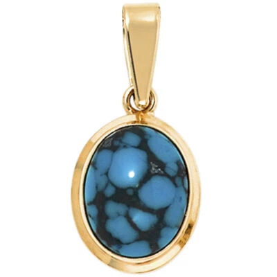 Anhänger mit echtem Türkis oval 585 Gold Gelbgold Türkisanhänger Goldanhänger - Bild 1 von 4