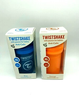 Twistshake 180ml Anti-Kolik Baby-Flasche mit Sauger S (ab Geburt) Blau Orange