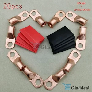20PCS 1/0 AWG Gauge Copper Lugs W/ BLACK & RED Heat Shrink Ring Terminals Wire - Picture 1 of 5