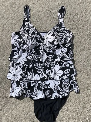 Hawaiian Black White TROPICAL ESCAPE Plus Size 1 Piece Swim Suit 22W ❤️sj7m20 - Image 1 of 4