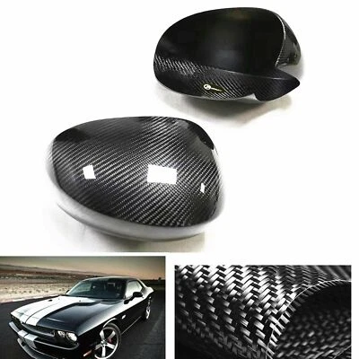 2Pc Real Carbon Fiber Side View Mirror Cover Caps For 2009-2022 DODGE CHALLENGER - Image 1 of 4