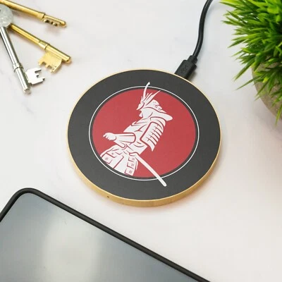 Samurai Wireless Phone Charger Wooden Printed Cell Phone Gift - Image 1 of 4