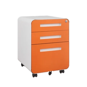 Rounded 3 Drawer Mobile Filing Cabinet, 5-wheel Anti Tilt Cold-rolled Steel - Picture 1 of 16