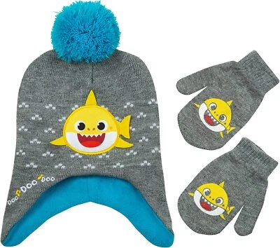 Nickelodeon Baby акула ребенка ясельного возраста мальчика девочки серый 2шт Pom шляпа и перчатки рукавицы комплект - Изображение 1 из 4