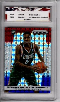 2013 Prizm Red White Blue #290 Giannis Antetokounmpo Rookie Card AGC 10 Gem Mint - Image 1 of 2