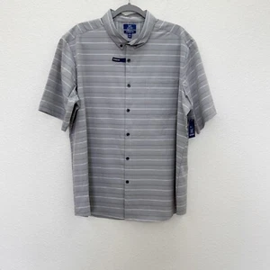 George Classic Fit Gray Stripe Short Sleeve Stretch Button Down Shirt Men XL NEW - Picture 1 of 9