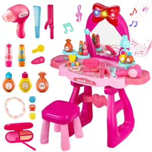 36pcs Kids Girls Vanity Dressing Table & Stool Set Make Up Desk with Music Light - Picture 1 of 14