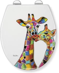 Croydex Toilet Seat Steven Brown Francie and Josie Giraffe White Retro Wood - Picture 1 of 11