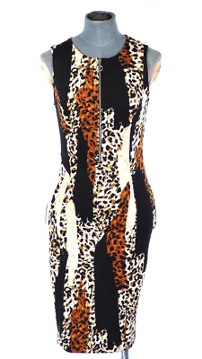Bodycon Dress Leopard Print Stretch Dorothy Pekins Jersey Front Zip Size UK 8 - Image 1 of 4