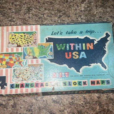 Vintage 1957 United States Map 4 sided Wood Puzzle State Cut Shapes - Image 1 of 4