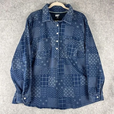 Top túnica de mezclilla elástica Lands End para mujer 2X azul estampado de retazos pesado artístico Foto 1 de 4