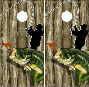 Bass Fishing Wood LAMINATED Cornhole Wrap Bag Toss Skin Decal  - Picture 1 of 1